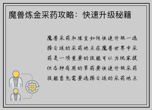 魔兽炼金采药攻略：快速升级秘籍